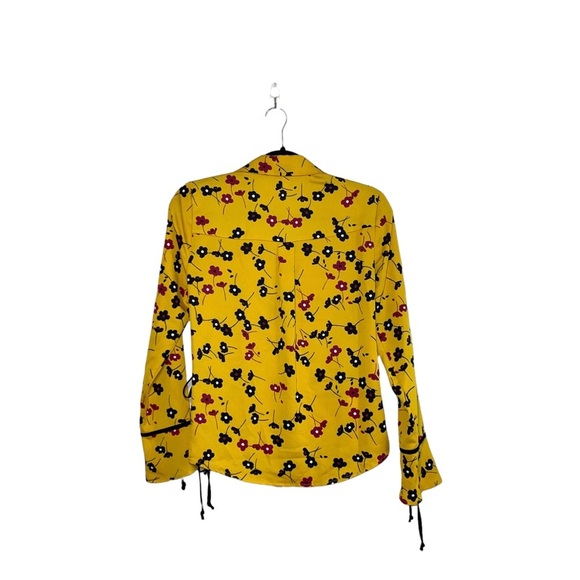BCBGeneration NWT Yellow Floral Print Collared Wrap Front Blouse Xsmall Women’s - Picture 8 of 13